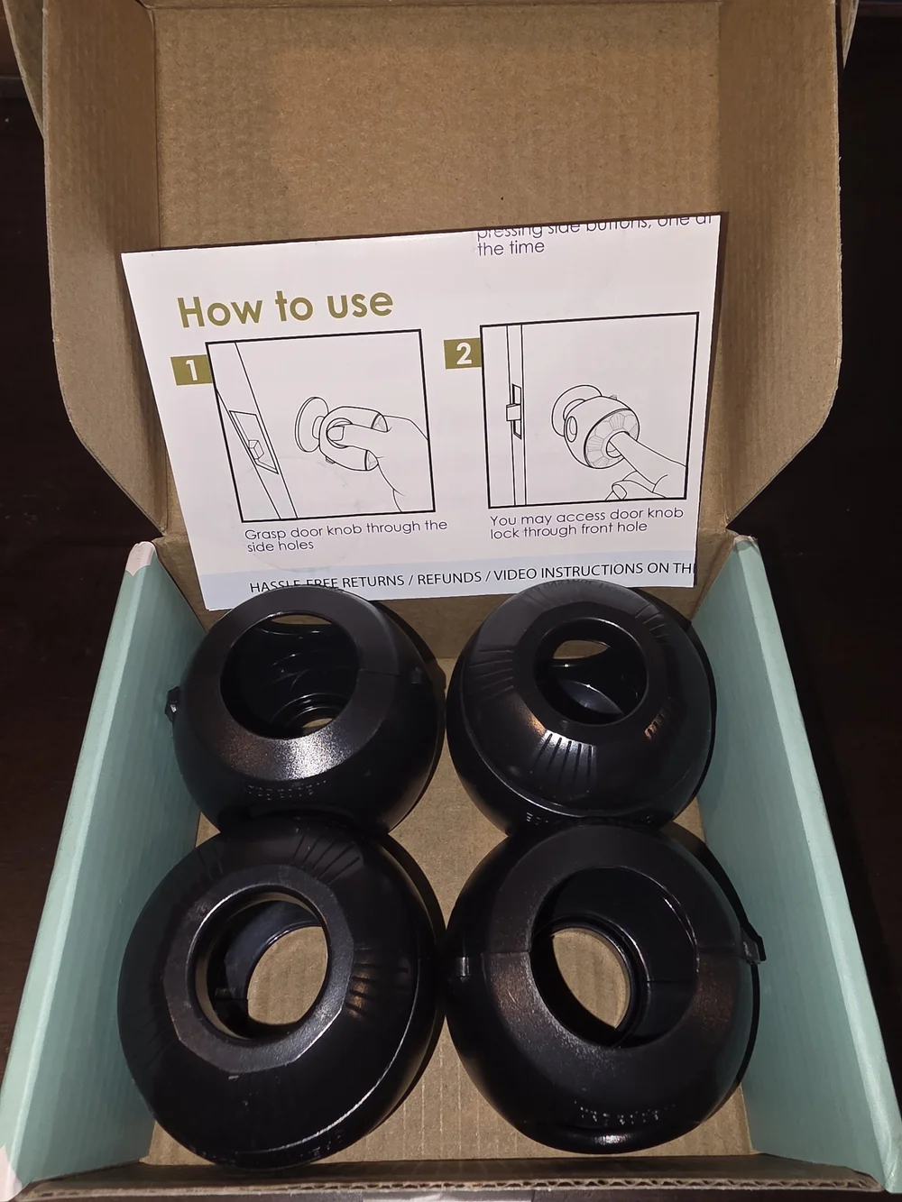 Black Door Knob Covers - 4 Pack Child Safety